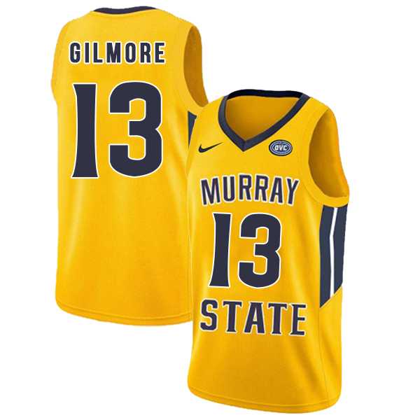 Murray State Racers #13 Devin Gilmore Yellow College Basketball Jersey